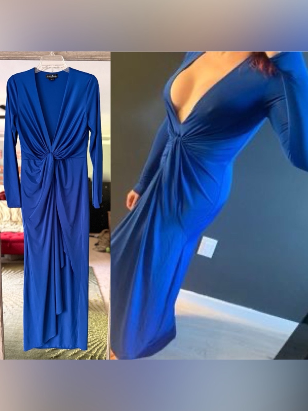 Guess by Marciano Royal Blue Long-Sleeve Twist-Front Maxi Dress XS